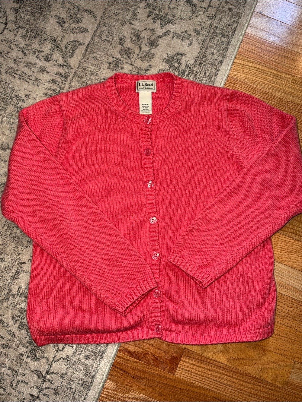 L.L. Bean Classic Cotton Crewneck Button-Front Cardigan - Women's M Regular